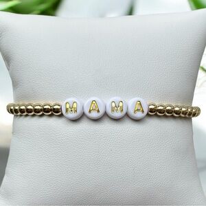 Gold Bead stretch Mama Bracelet, Mother letters, name bracelet gift new mom